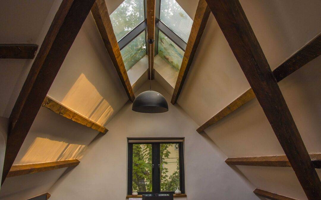 Loft with rooflights and wooden beams